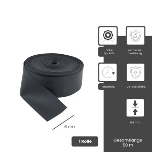 Schwarzes Dalsys Fugenband aus Weich-PVC, 50m Rolle, für Bauabdichtungen und Feuchtigkeitsschutz.