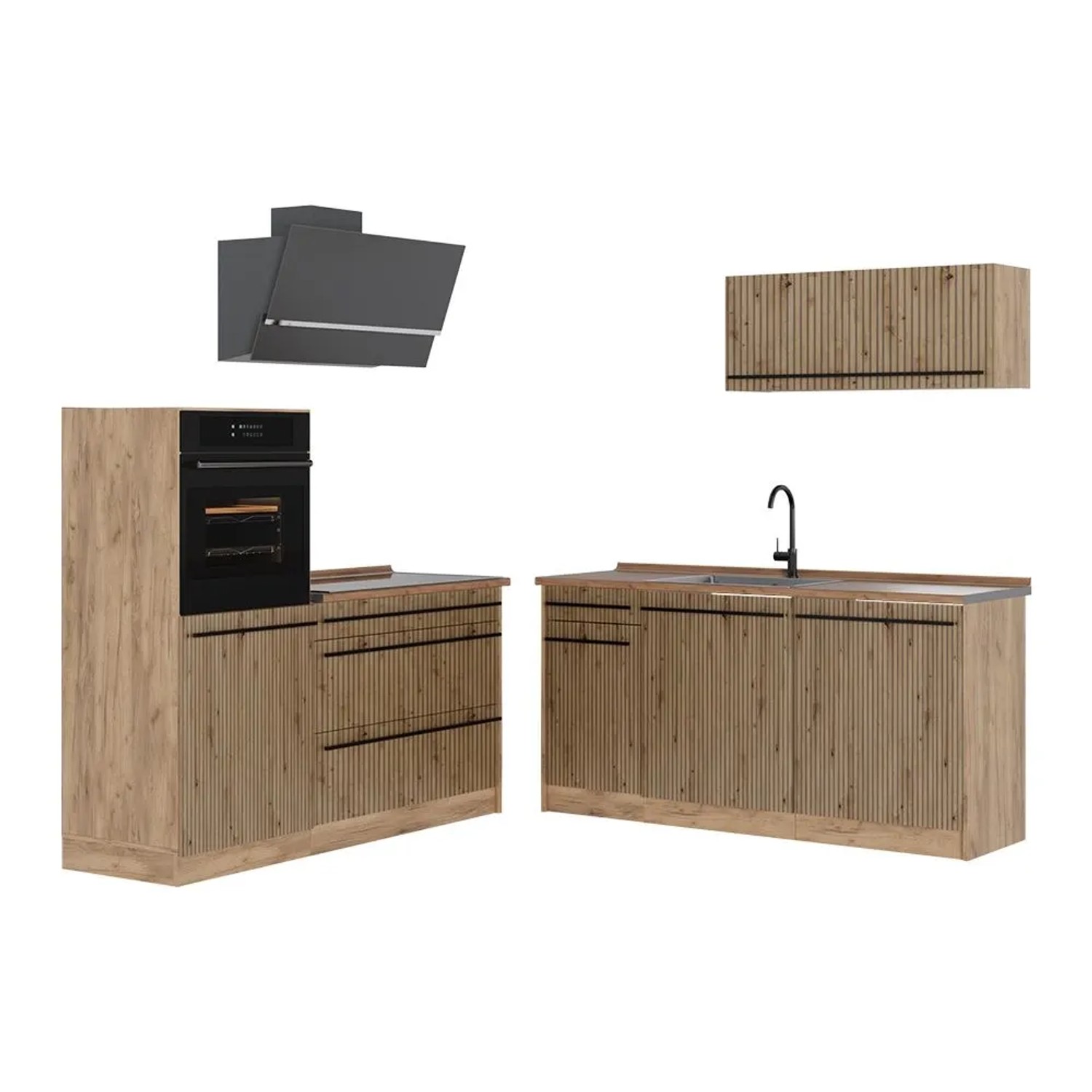 Vicco Küchenzeile R-Line Artisan-Eiche/Goldkraft Eiche 160 x 143 ohne Arbeitsplatte Art Nr 66912