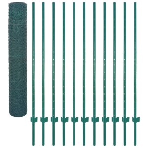 Grüner Maschendrahtzaun (25x1,5m) mit Stahlpfosten. Komplettes Zaun-Set für Garten, Industrie und Landwirtschaft.