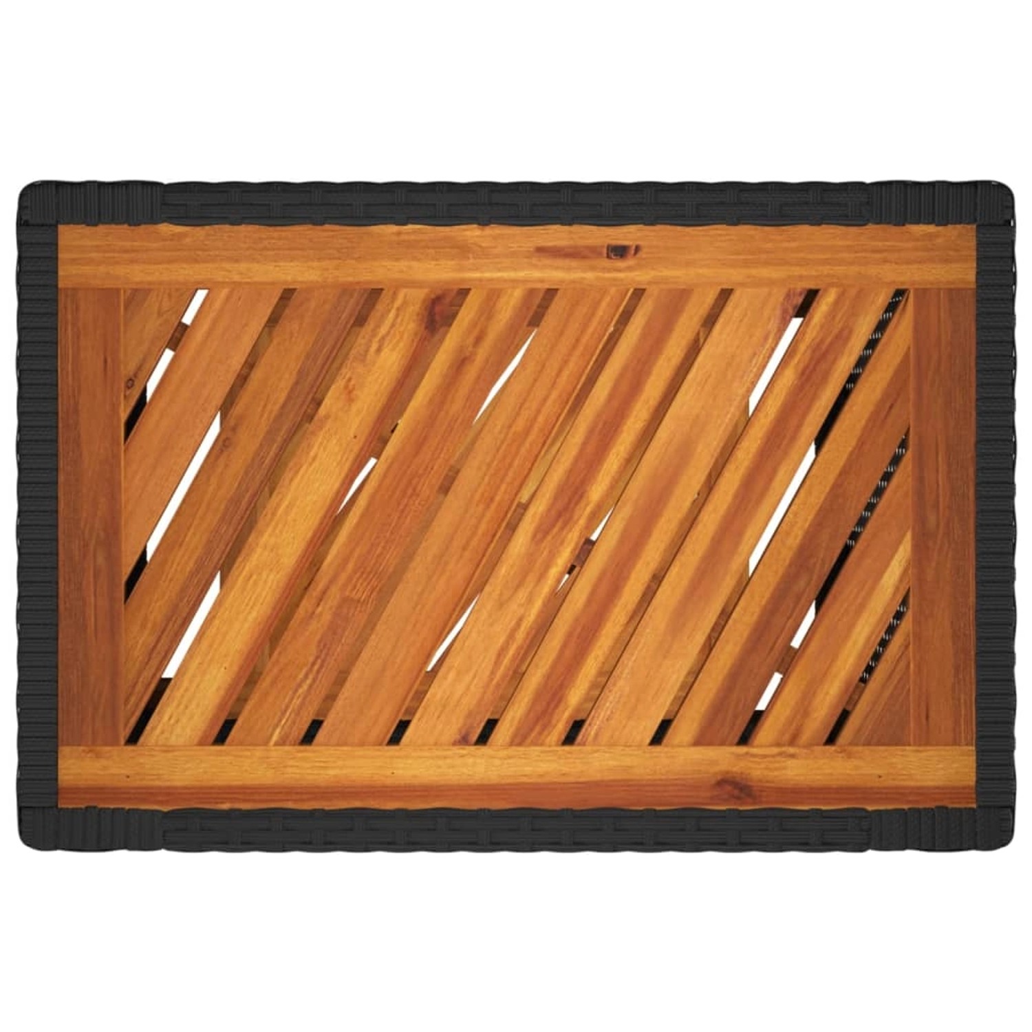 vidaXL Beistelltisch: Gartentisch mit Holzplatte und schwarzem Poly Rattan.