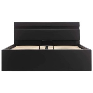 Schwarzes vidaXL Stauraumbett (120x200 cm) mit LED-Beleuchtung und hydraulischem Hebemechanismus.