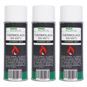 KOKA 3x Thermolack Schwarz Matt bis 650 Grad Celsius