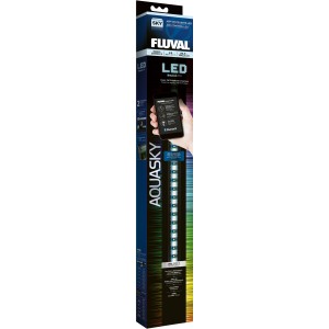 Verpackung der Fluval AquaSky LED 2.0 Aquarium-Beleuchtung, steuerbar per App.