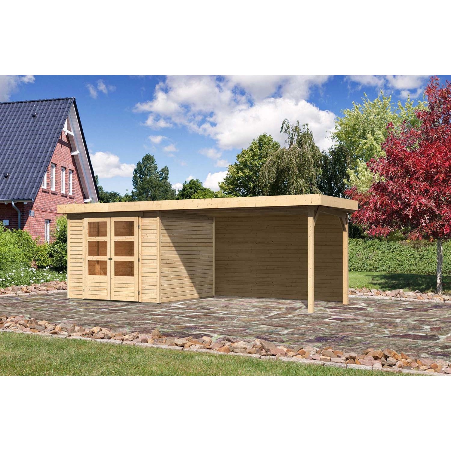 Karibu Holz-Gartenhaus Boras Natur Flachdach Unbehandelt 238 cm x 242 cm günstig online kaufen