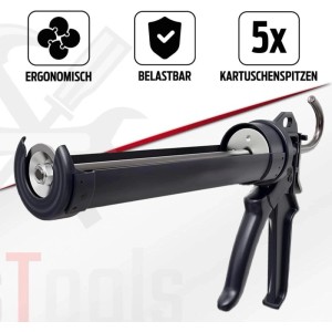 bestTools Profi Kartuschenpresse mit 5 Spitzen, 150-310ml Silikonpistole für Handwerker.