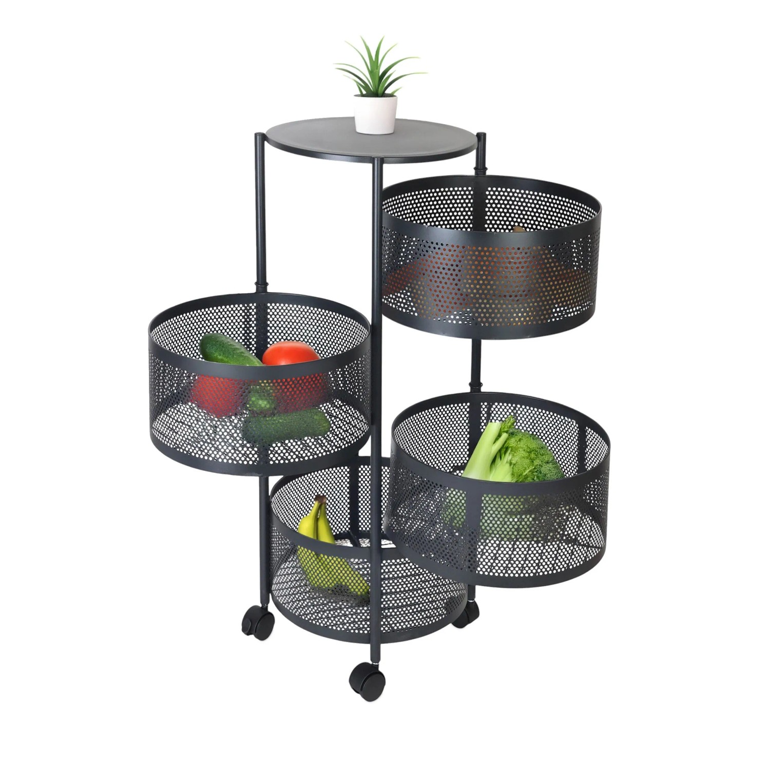 Relaxdays Küchenwagen Stahl Kunststoff Schwarz Drehbare Fächer 75 cm x 34 cm