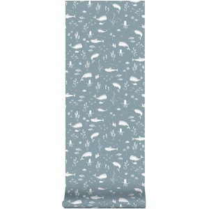 Little Dutch Vliestapete Ocean Blue mit Walen, Haien und Unterwasserwelt-Motiven.