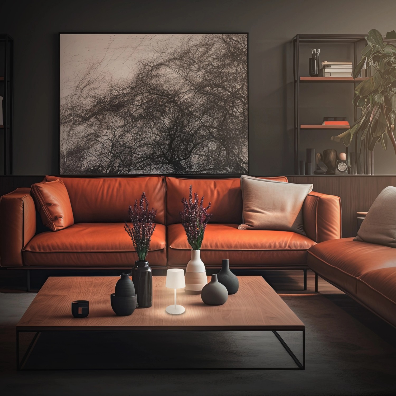 Brilo Akku-LED-Tischleuchte Bota, altweiße dimmbare Lampe für Wohnzimmer und Terrasse.