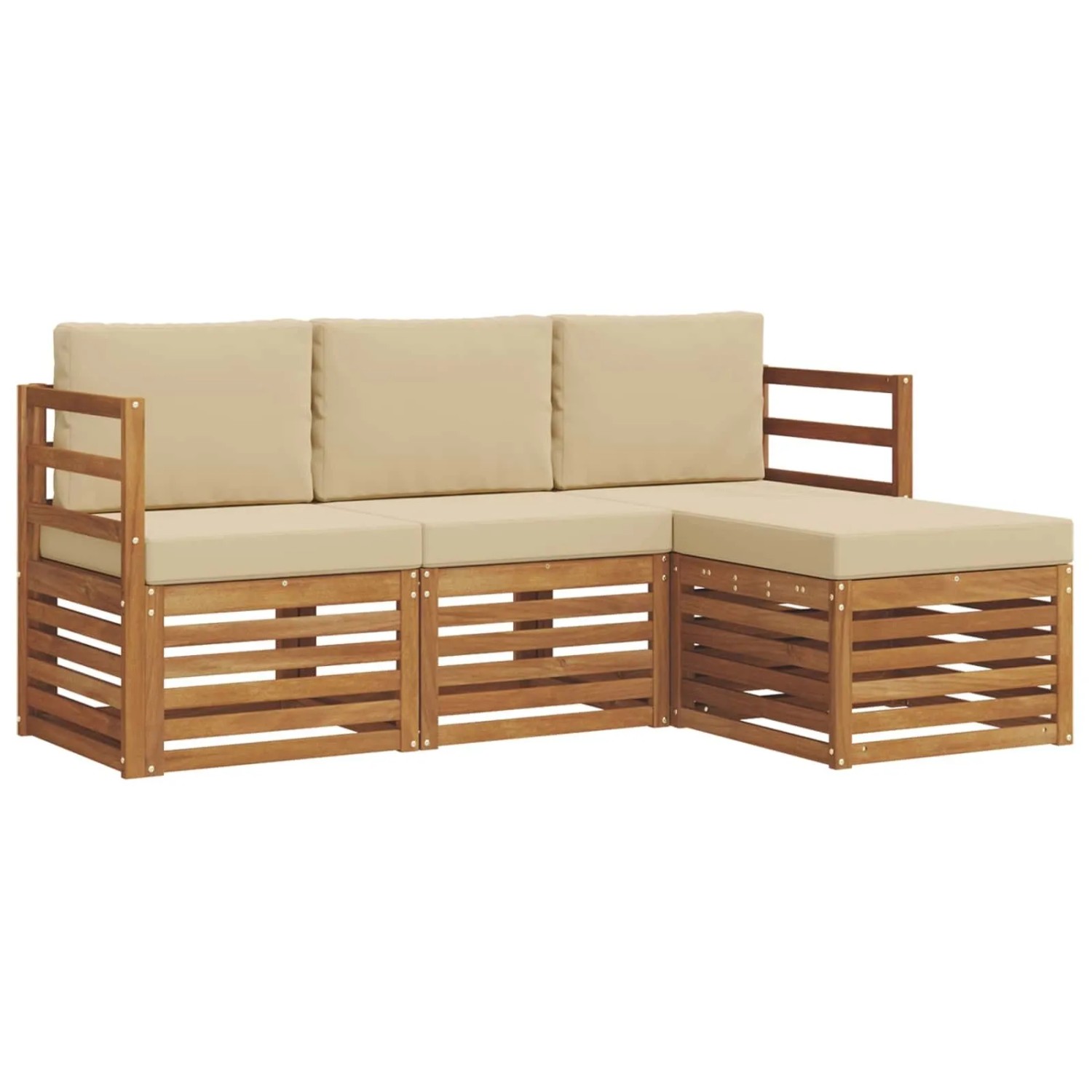 vidaXL Sofagarnituren 4 Tlg Natur und Beige Massivholz Akazie 3374593