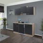 Flex-Well Singleküche Lara, 150 cm, Anthrazit/San Remo Eiche Dekor mit E-Geräten.