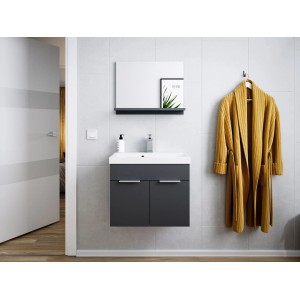 Posseik Badmöbel-Set Lago, 58 cm, Grau-Matt, 2-teilig mit Waschbecken, Unterschrank und Spiegel.