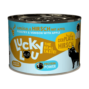 Dose Lucky Lou Katzen-Nassfutter Adult Geflügel & Hirsch, Alleinfutter für erwachsene Katzen.