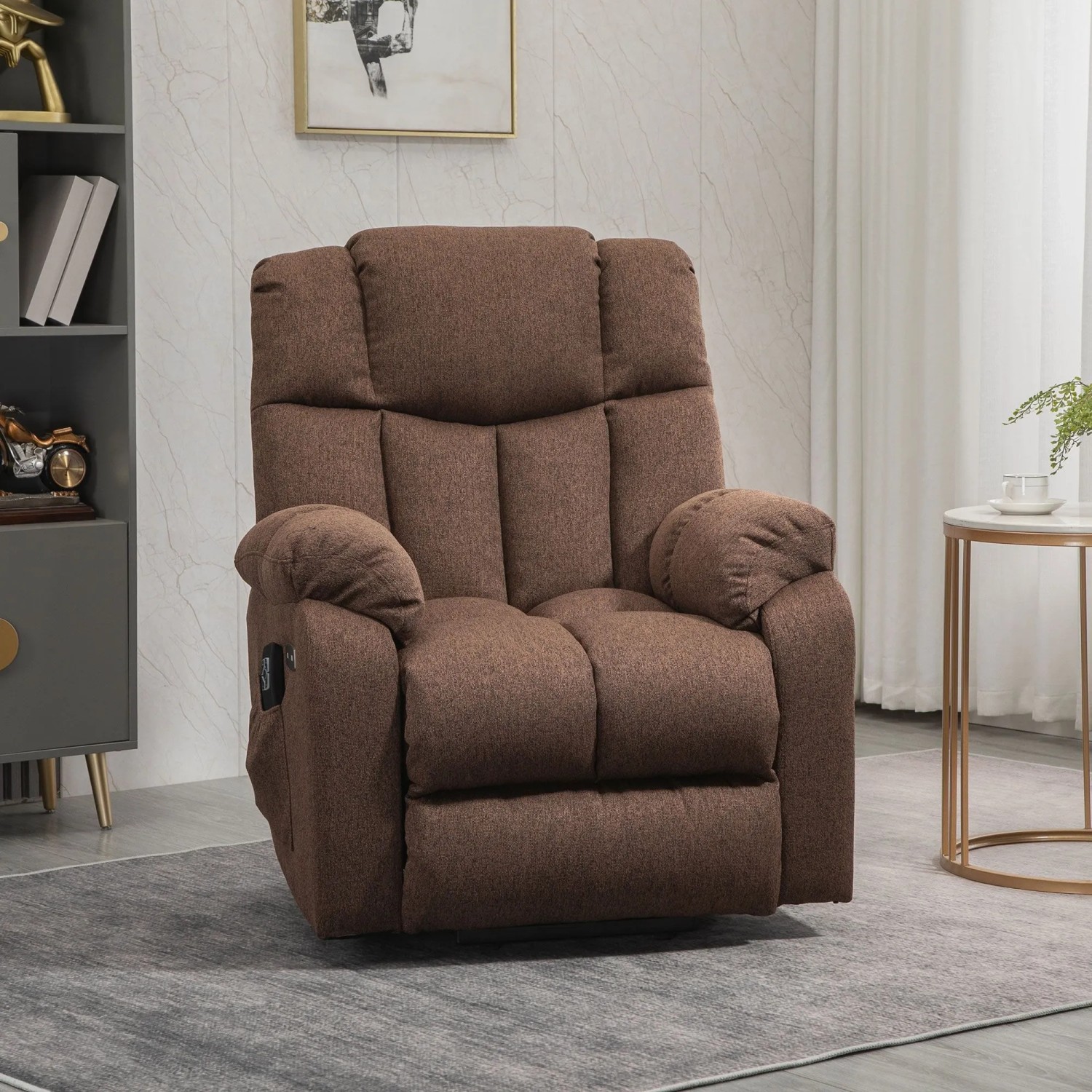 Brauner HOMCOM Fernsehsessel mit Aufstehhilfe. Gepolsterter Loungesessel aus Polyester für Entspannung.