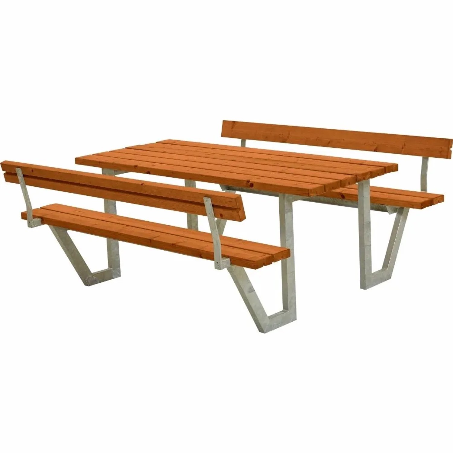 PLUS Gartensitzgruppe 177 cm Teakfarben mit Rückenlehnen Robuste Tisch-Bank-Kombi