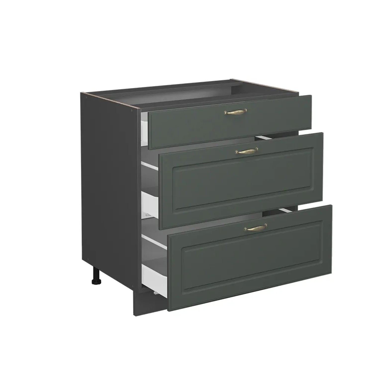 Vicco Küchenunterschrank Fame-Line, grün-gold/anthrazit, 80 cm, mit 3 Schubladen.