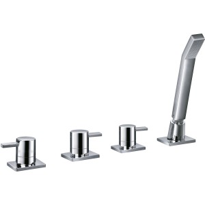 4-Loch Wannenrandarmatur TU1000 ECKIG mit Handbrause, verchromt.