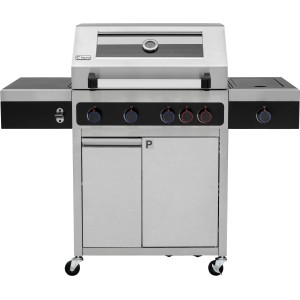 Tepro Gasgrill Keansburg mit Seitenkocher, Edelstahl und Schwarz. Gasgrill mit Glasfenster und Schubladensystem.