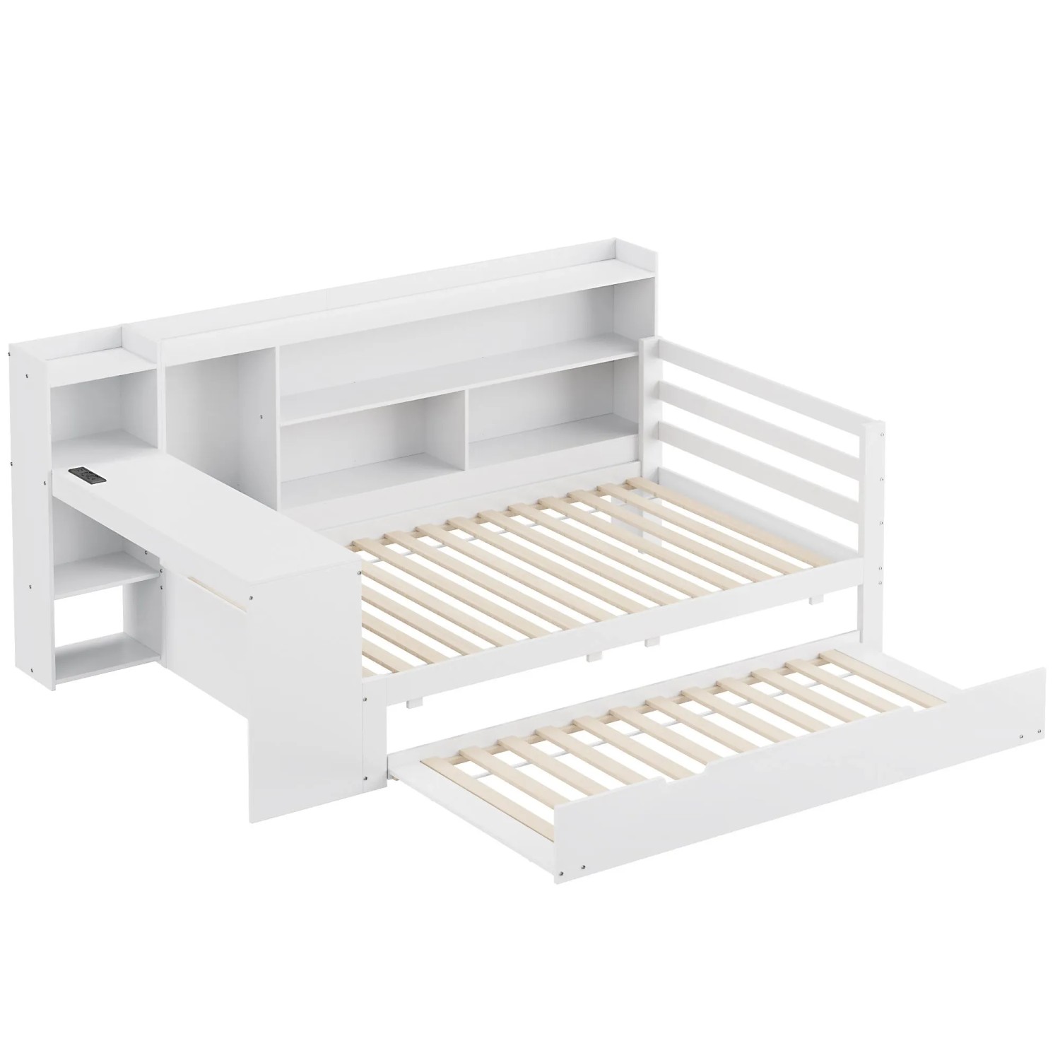 Merax Schlafsofa 90x200cm Massivholz Ausziehbett USB Weiß