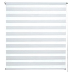 Weißes Sol Royal Doppelrollo SolDecor DL2, 105x150cm, mit transparenten und blickdichten Streifen.