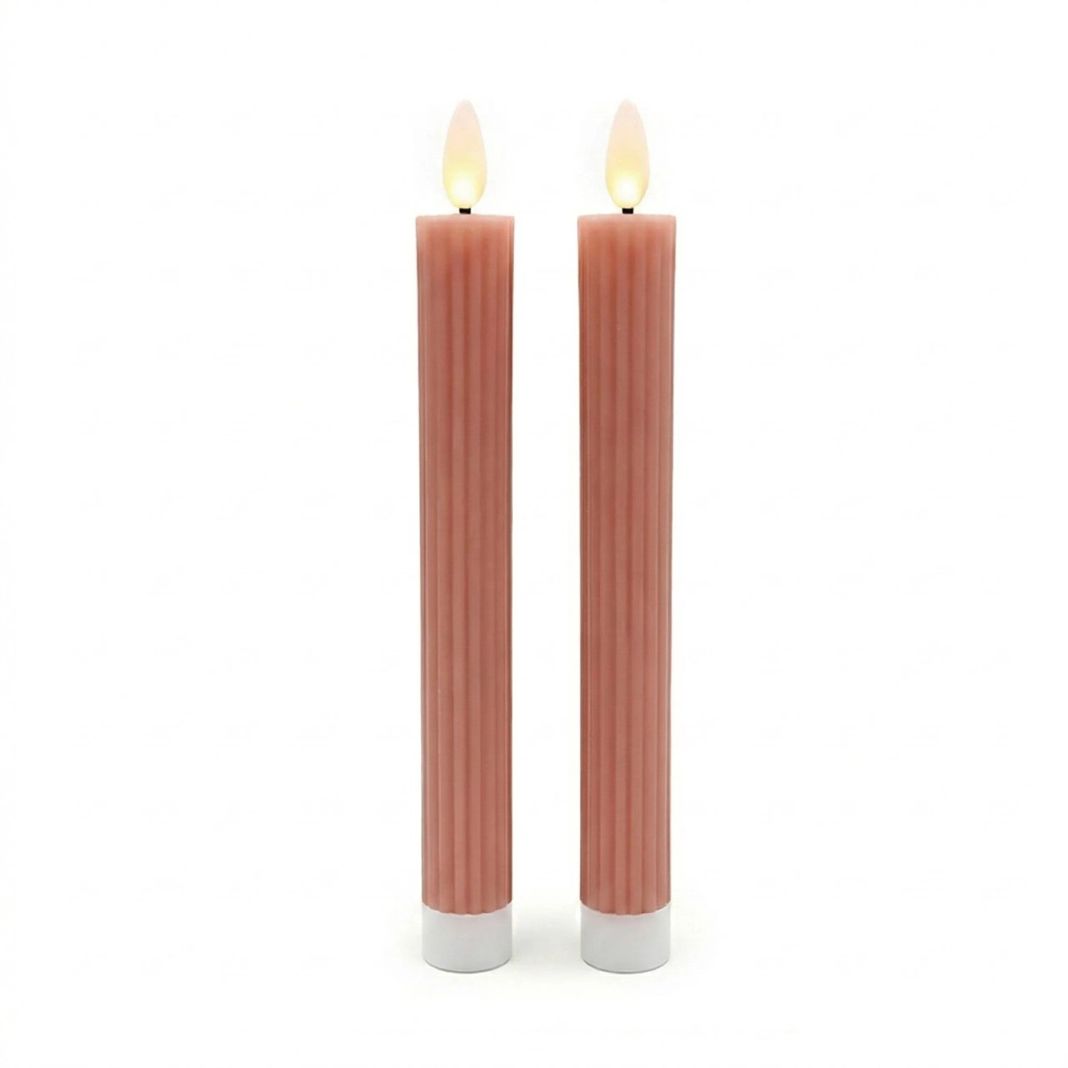 Relaxdays LED Stabkerzen 2er Set Echtwachs Altrosa Flackernd mit Timer 25 cm x 2 cm