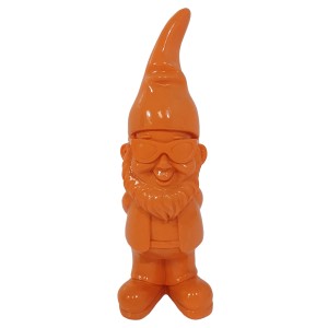 Orangefarbener Deko-Zwerg mit Brille, 17,5 cm hoch, für die Gartendekoration.