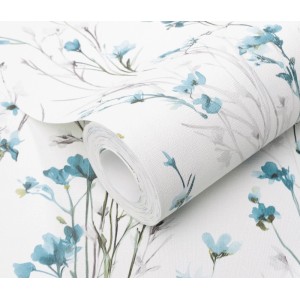 Erismann Vliestapete Forest Dreams Bright Meadow, türkis mit floralem Muster.