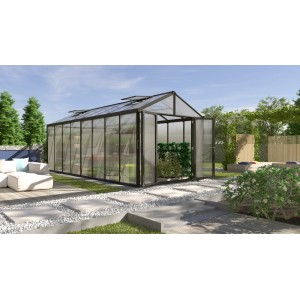 Vitavia Gewächshaus Zeus Comfort 15700, schwarzer Rahmen, 15,7 m² Fläche. Begehbares Garten-Gewächshaus.