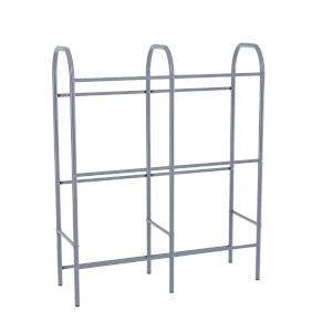 Graues Getränkekistenregal aus Metall für 6 Kästen, ideal für Keller oder Abstellraum.