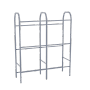 Graues Getränkekistenregal aus Metall für 6 Kästen, ideal für Keller oder Abstellraum.