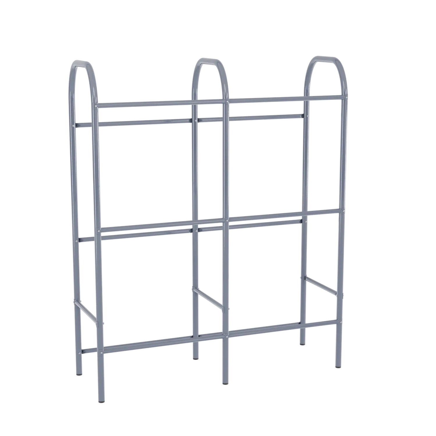 Graues Getränkekistenregal aus Metall für 6 Kästen, ideal für Keller oder Abstellraum.