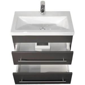 Posseik Waschplatz Vela SlimLine, 60 cm, anthrazit, mit offenem Schubladen für Badutensilien.