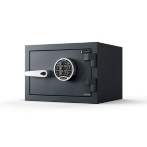 Dunkelgrauer JAN NOWAK Tresor EDGAR mit weißem Griff und elektronischem Code-Schloss. Einbruch- & Brandschutz Safe für Dokumente.
