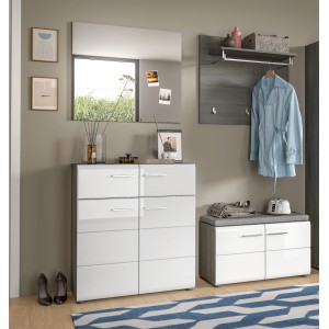 Inn.Furn Garderoben-Set 4-teilig Weiß Hochglanz Grau 175 cm Rumba
