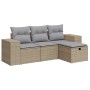 Beige 4-tlg. vidaXL Garten-Sofagarnitur aus Rattan mit hellgrauen Kissen.
