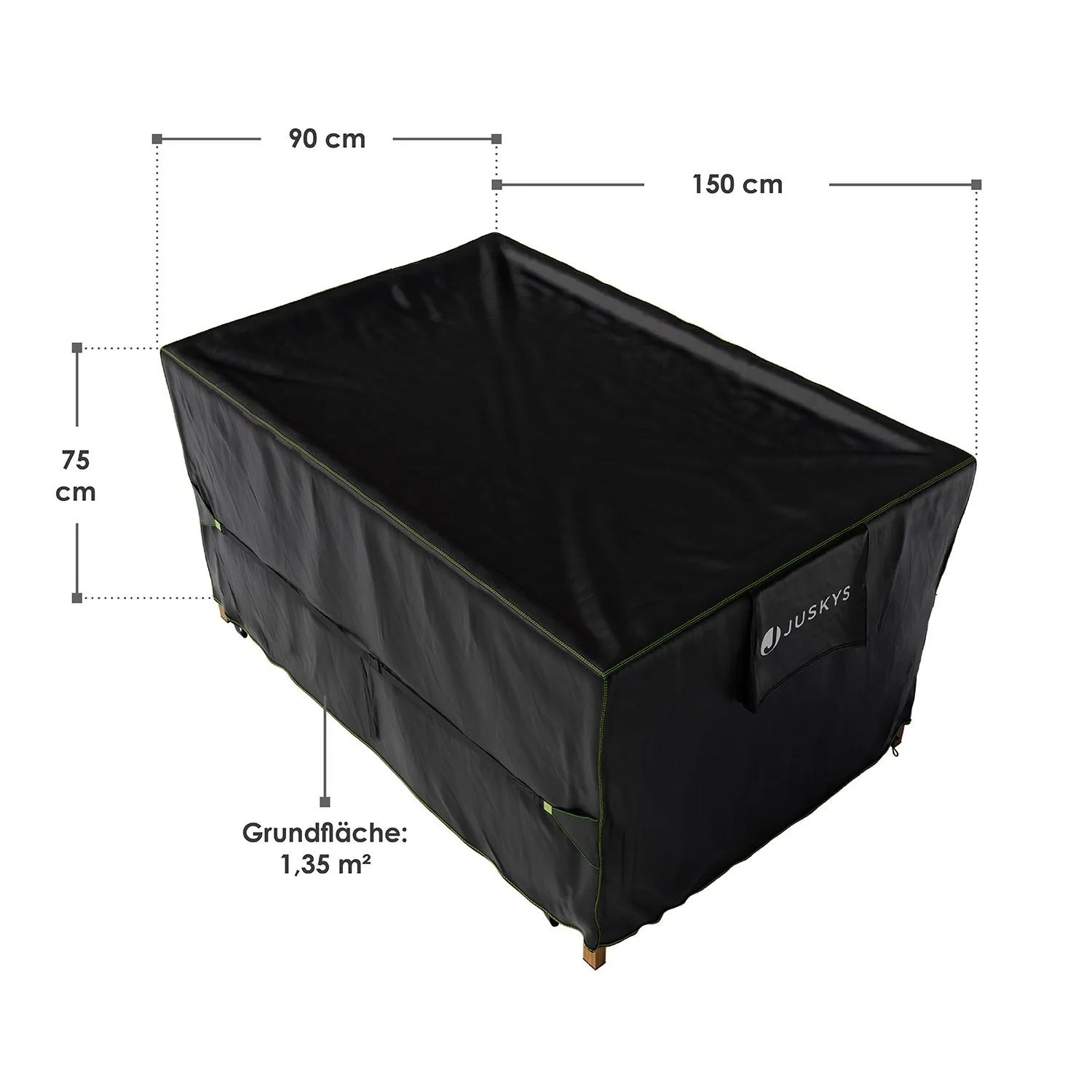 Schwarze Juskys Gartenmöbel Abdeckung CoverSafe Pro 150x90x75 cm für Gartentisch.