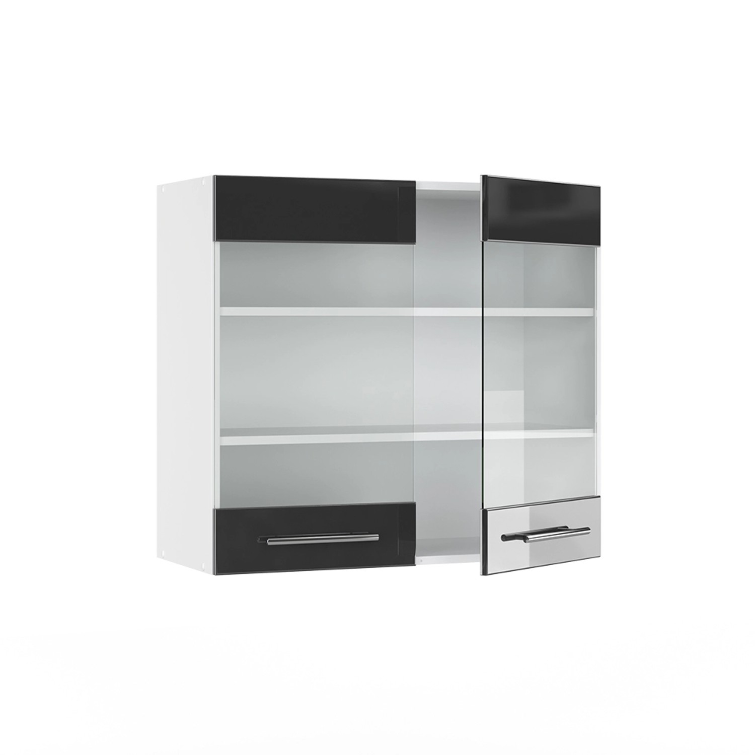 Vicco Küchenglasschrank Fame-Line, anthrazit/weiß, 80 cm. Hängeschrank mit Glasfronten und Metallgriffen.