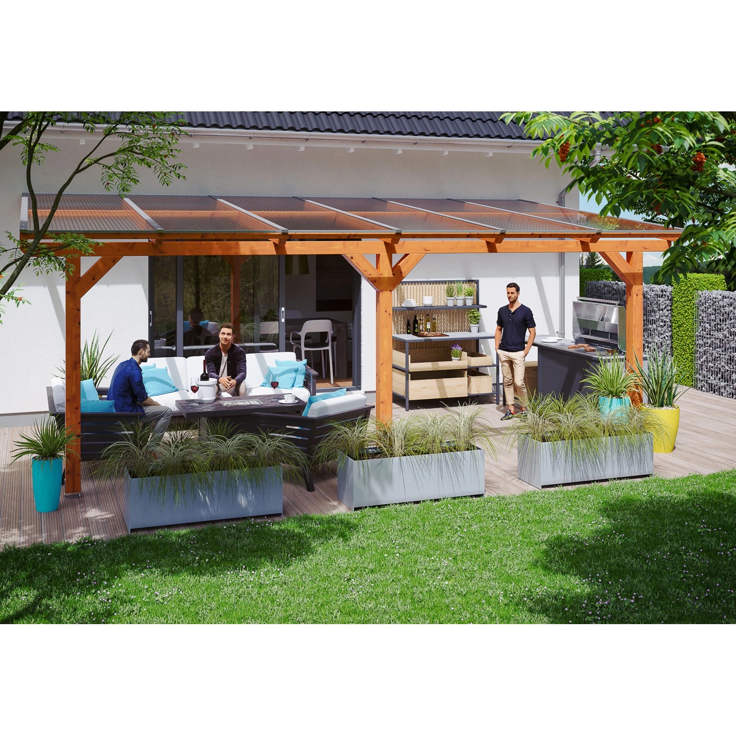 Skan Holz Terrassenüberdachung Andria 648 x 350 cm Leimholz Eiche hell