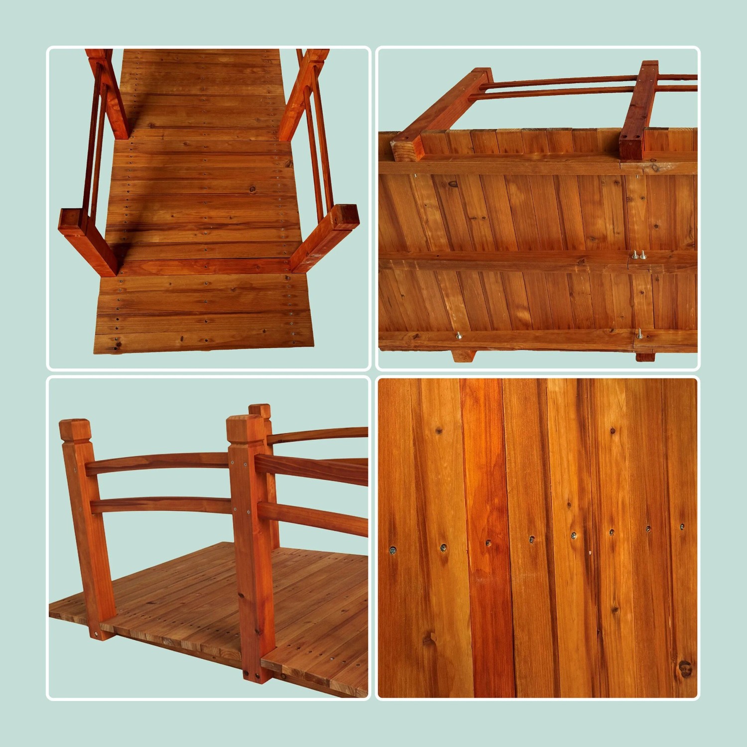 Orangefarbene Relaxdays Gartenbrücke aus Tannenholz, 150x55x67cm, Teichdeko.