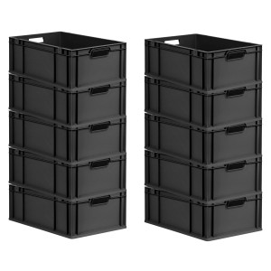 PROREGAL SparSet 10x Eurobox Nextgen Grip HxBxT 22x40x60cm 44 Liter Griffe Offen Schwarz Eurobehälter Transportbox Transportbehälter