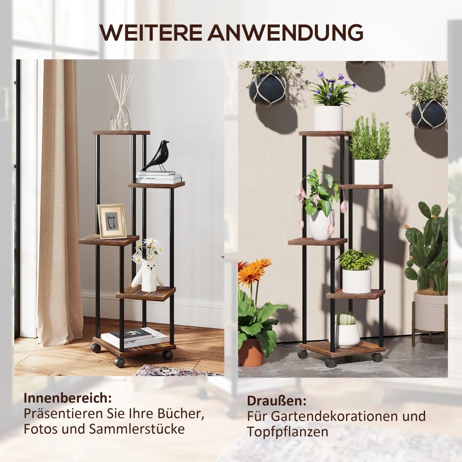 Outsunny Blumenständer aus Stahl und Holz, 5-stufig, für Pflanzen und Deko im Innen- und Außenbereich.