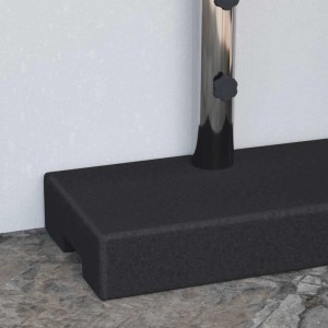Rechteckiger, schwarzer vidaXL Sonnenschirmständer aus Granit (25 kg) mit Edelstahl-Halterung.