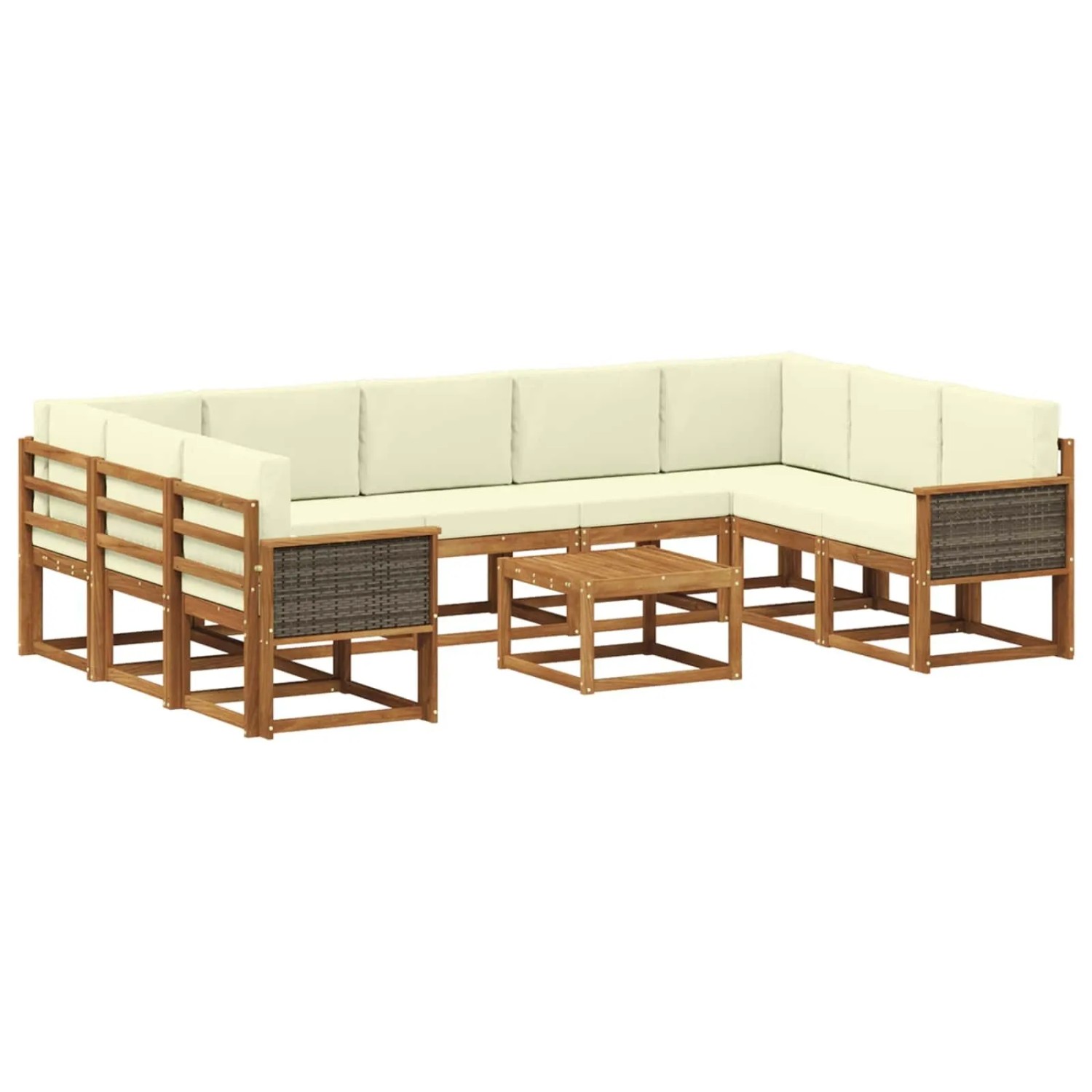 vidaXL Outdoor-Sofagarnitur 10 Stk Natur und Creme Massivholz Akazie 3385546