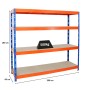 Blau-oranges Schwerlastregal (180x200x60cm) mit 4 Spanplatten-Ebenen, Fachlast 500kg.