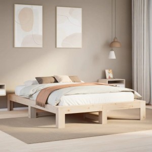 vidaXL Massivholzbett 140x200 cm, Kiefernholz, ohne Matratze.
