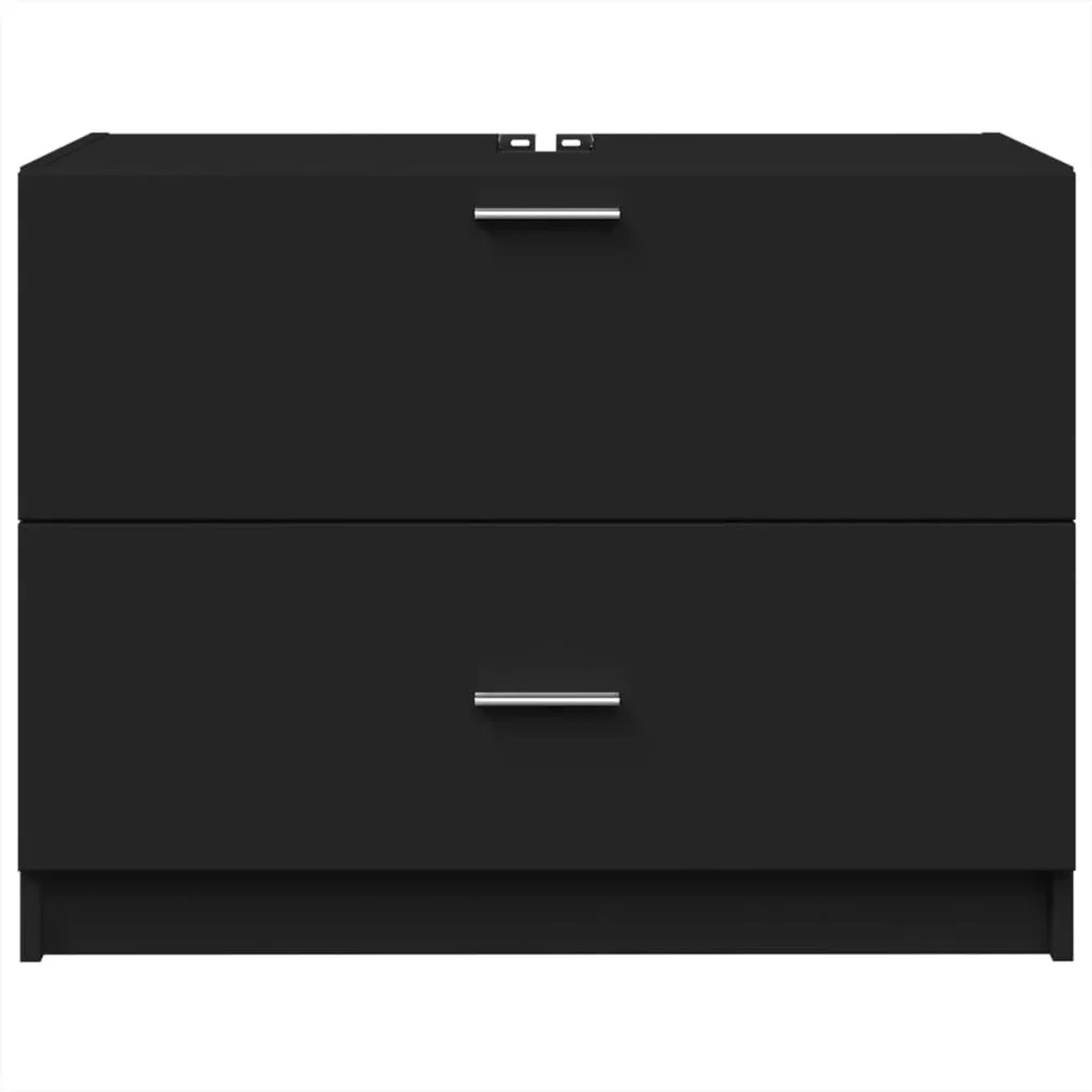 vidaXL Waschbeckenunterschrank, schwarz, mit zwei Schubladen und silbernen Griffen.