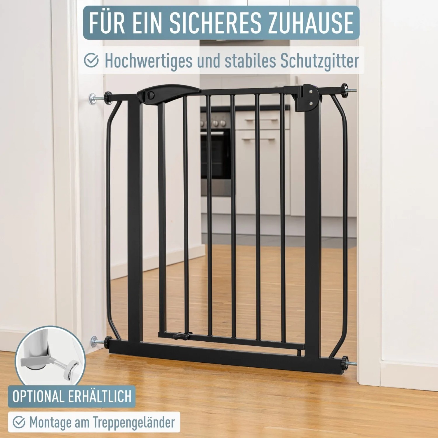 Schwarzes ib style Türschutzgitter Berrin, Treppenschutzgitter ohne Bohren, 58-66cm breit.