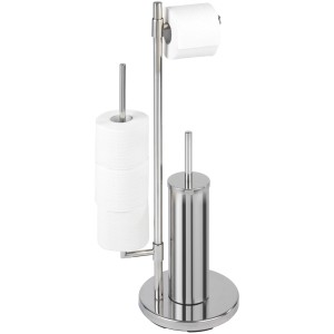 Wenko Stand WC-Garnitur Universalo Neo aus Edelstahl mit Papierhalter und WC-Bürste.