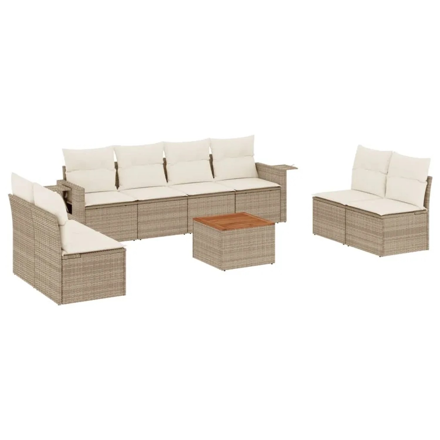vidaXL 9-Tlg Garten-Sofagarnitur mit Kissen Beige Poly Rattan 3224525