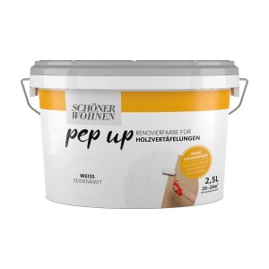 Schöner Wohnen pep up Renovierfarbe Weiß, 2,5L für Holzvertäfelungen.