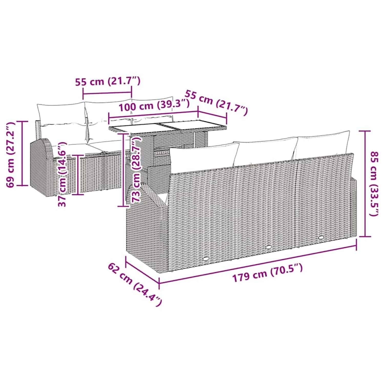 vidaXL Garten-Sofa-Set mit Kissen 7-Tlg Beige Poly Rattan 3348566 günstig online kaufen